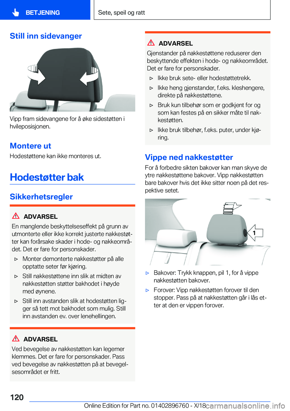 BMW X5 2019  InstruksjonsbØker (in Norwegian) �S�t�i�l�l��i�n�n��s�i�d�e�v�a�n�g�e�r
�V�i�p�p��f�r�a�m��s�i�d�e�v�a�n�g�e�n�e��f�o�r��å��