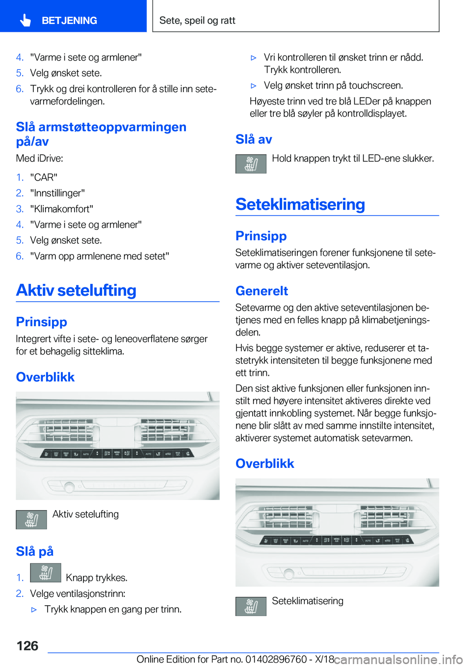 BMW X5 2019  InstruksjonsbØker (in Norwegian) �4�.��V�a�r�m�e��i��s�e�t�e��o�g��a�r�m�l�e�n�e�r��5�.�V�e�l�g��