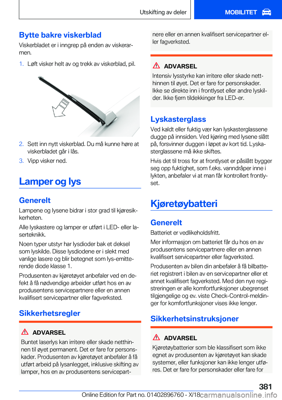 BMW X5 2019  InstruksjonsbØker (in Norwegian) �B�y�t�t�e��b�a�k�r�e��v�i�s�k�e�r�b�l�a�d
�V�i�s�k�e�r�b�l�a�d�e�t��e�r��i��i�n�n�g�r�e�p��p�å��e�n�d�e�n��a�v��v�i�s�k�e�r�a�rj
�m�e�n�.�1�.�L�