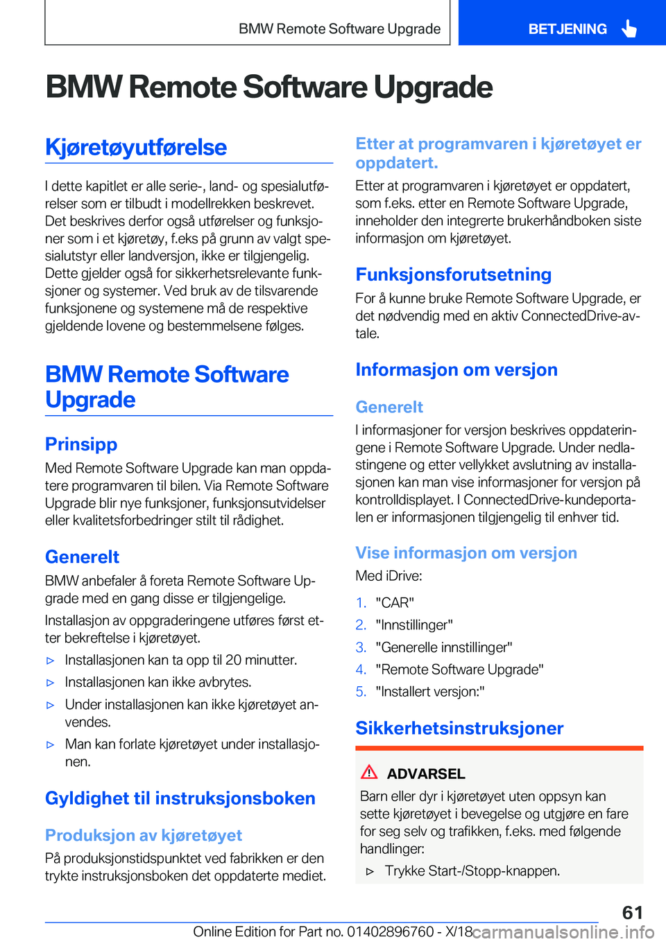 BMW X5 2019  InstruksjonsbØker (in Norwegian) �B�M�W��R�e�m�o�t�e��S�o�f�t�w�a�r�e��U�p�g�r�a�d�e�K�j�