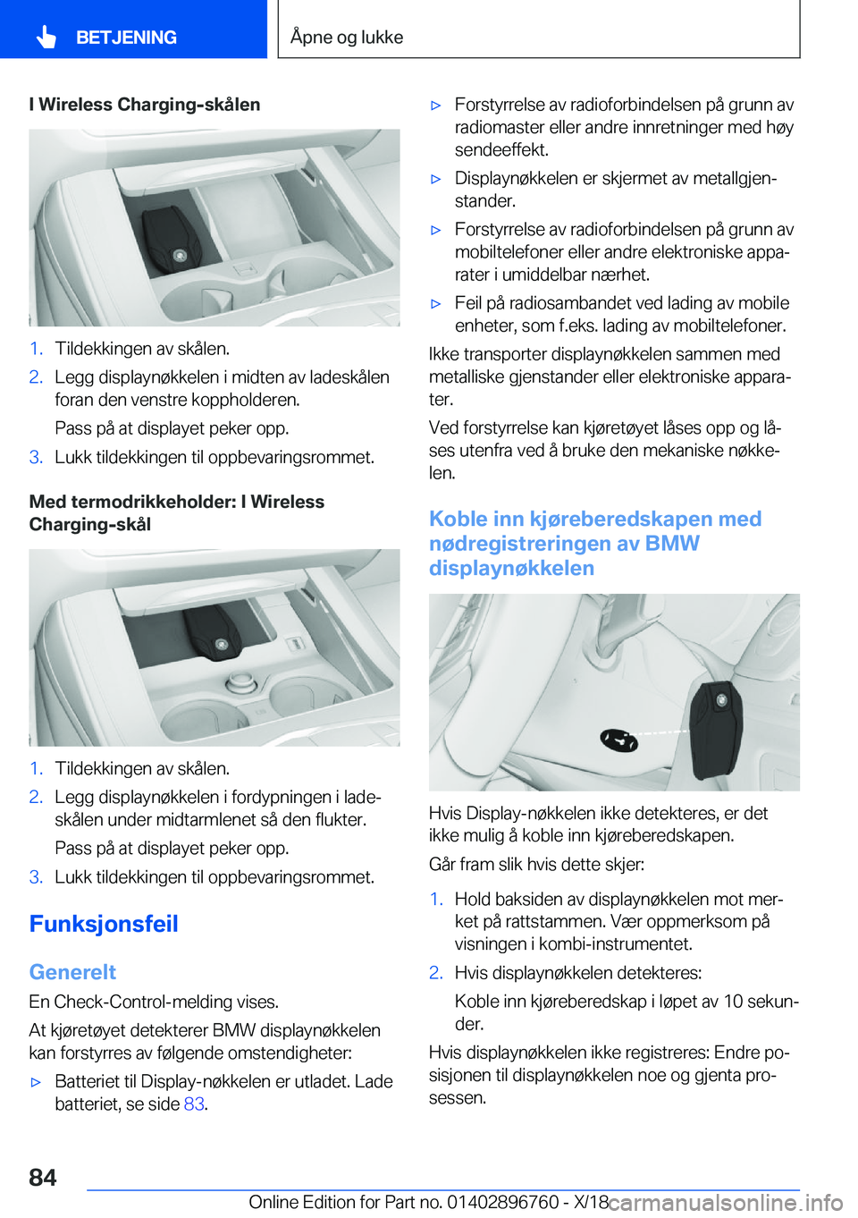 BMW X5 2019  InstruksjonsbØker (in Norwegian) �I��W�i�r�e�l�e�s�s��C�h�a�r�g�i�n�g�-�s�k�å�l�e�n�1�.�T�i�l�d�e�k�k�i�n�g�e�n��a�v��s�k�å�l�e�n�.�2�.�L�e�g�g��d�i�s�p�l�a�y�n�