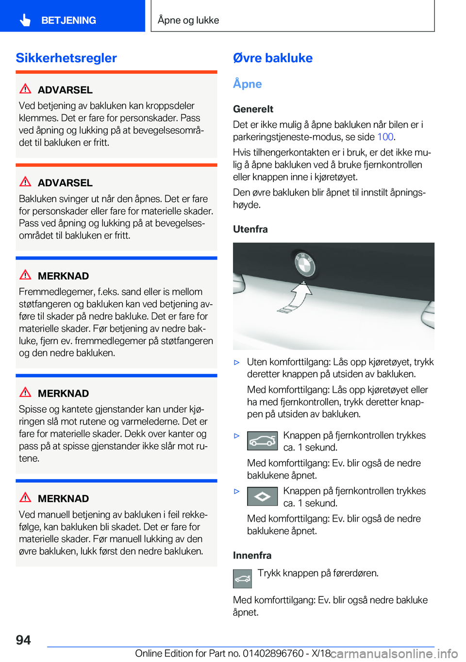 BMW X5 2019  InstruksjonsbØker (in Norwegian) �S�i�k�k�e�r�h�e�t�s�r�e�g�l�e�r
�A�D�V�A�R�S�E�L
�V�e�d��b�e�t�j�e�n�i�n�g��a�v��b�a�k�l�u�k�e�n��k�a�n��k�r�o�p�p�s�d�e�l�e�r
�k�l�e�m�m�e�s�.��D�e�t��e�r��f�a�r�e��f�o�r��p�e�r�s�o�n�s�k�