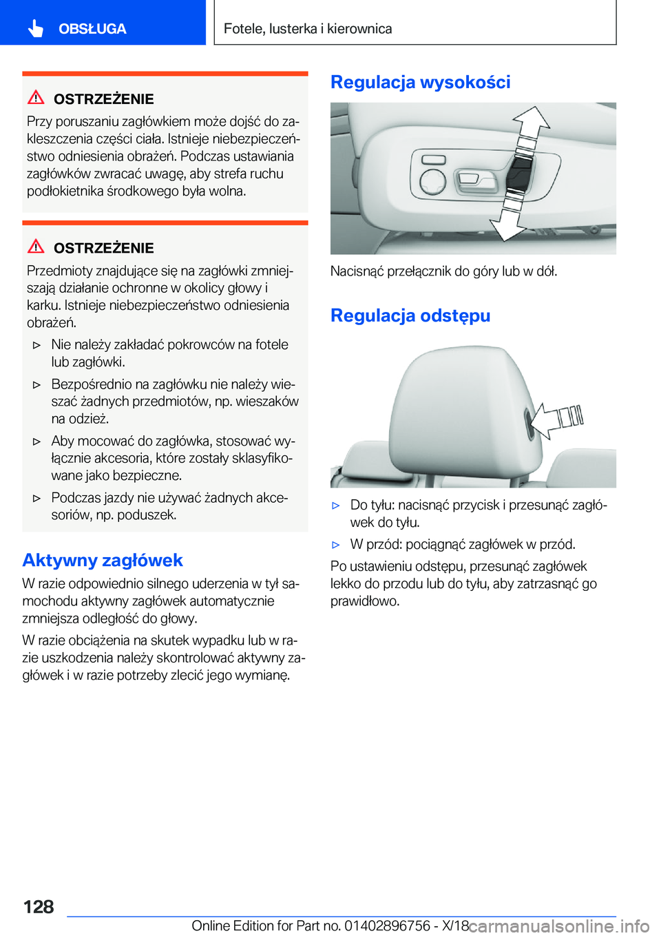 BMW X5 2019  Instrukcja obsługi (in Polish) �O�S�T�R�Z�E8�E�N�I�E
�P�r�z�y��p�o�r�u�s�z�a�n�i�u��z�a�g�ł�