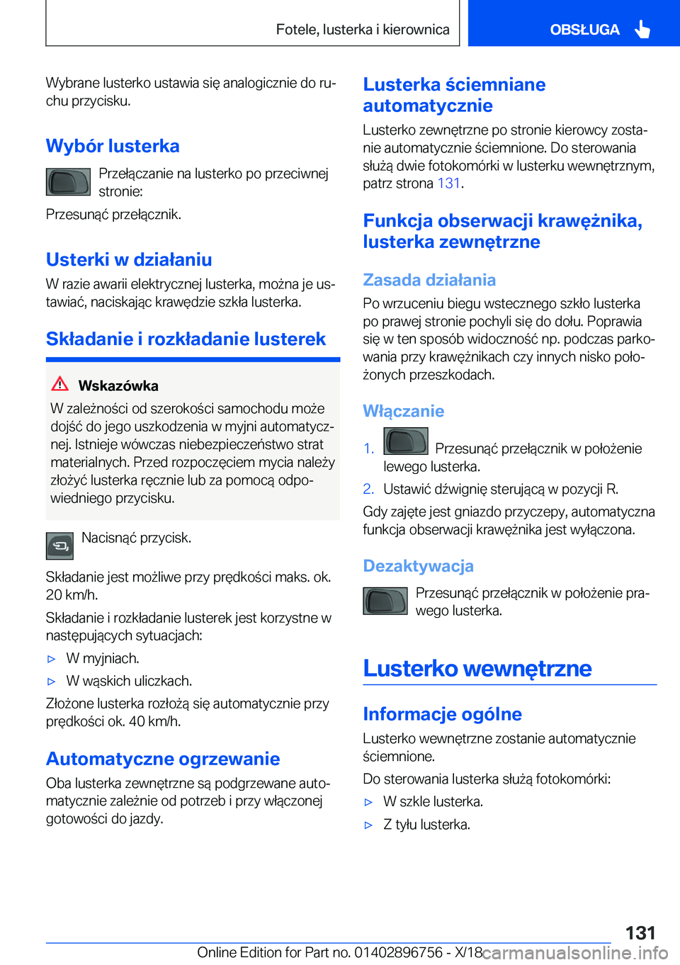 BMW X5 2019  Instrukcja obsługi (in Polish) �W�y�b�r�a�n�e��l�u�s�t�e�r�k�o��u�s�t�a�w�i�a��s�i�