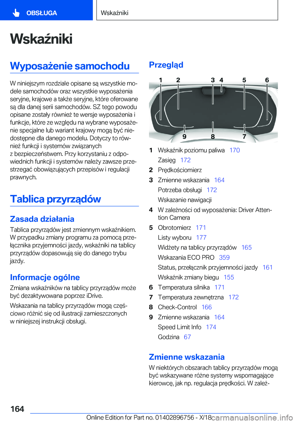 BMW X5 2019  Instrukcja obsługi (in Polish) �W�s�k�a7�n�i�k�i�W�y�p�o�s�a9�e�n�i�e��s�a�m�o�c�h�o�d�u
�W��n�i�n�i�e�j�s�z�y�m��r�o�z�d�z�i�a�l�e��o�p�i�s�a�n�e��s�
