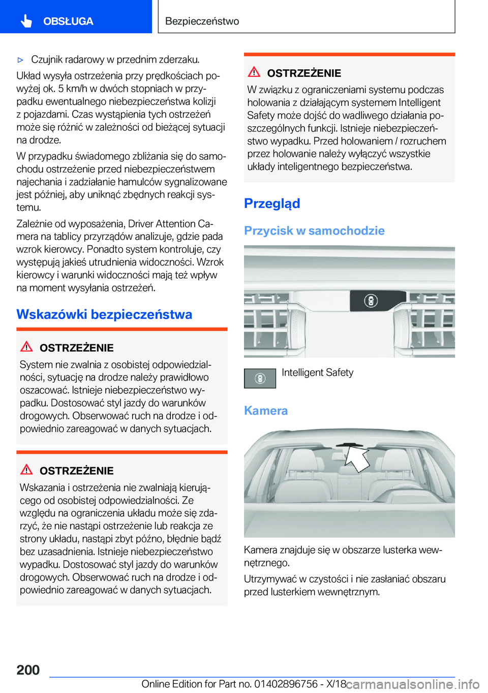 BMW X5 2019  Instrukcja obsługi (in Polish) 'x�C�z�u�j�n�i�k��r�a�d�a�r�o�w�y��w��p�r�z�e�d�n�i�m��z�d�e�r�z�a�k�u�.
�U�k�ł�a�d��w�y�s�y�ł�a��o�s�t�r�z�e9�e�n�i�a��p�r�z�y��p�r�
