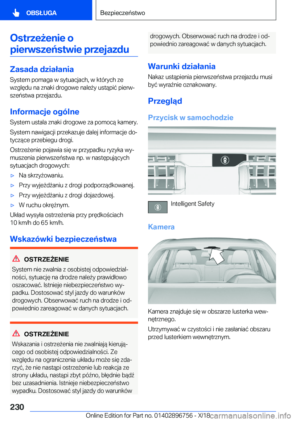 BMW X5 2019  Instrukcja obsługi (in Polish) �O�s�t�r�z�e9�e�n�i�e��o�p�i�e�r�w�s�z�e�