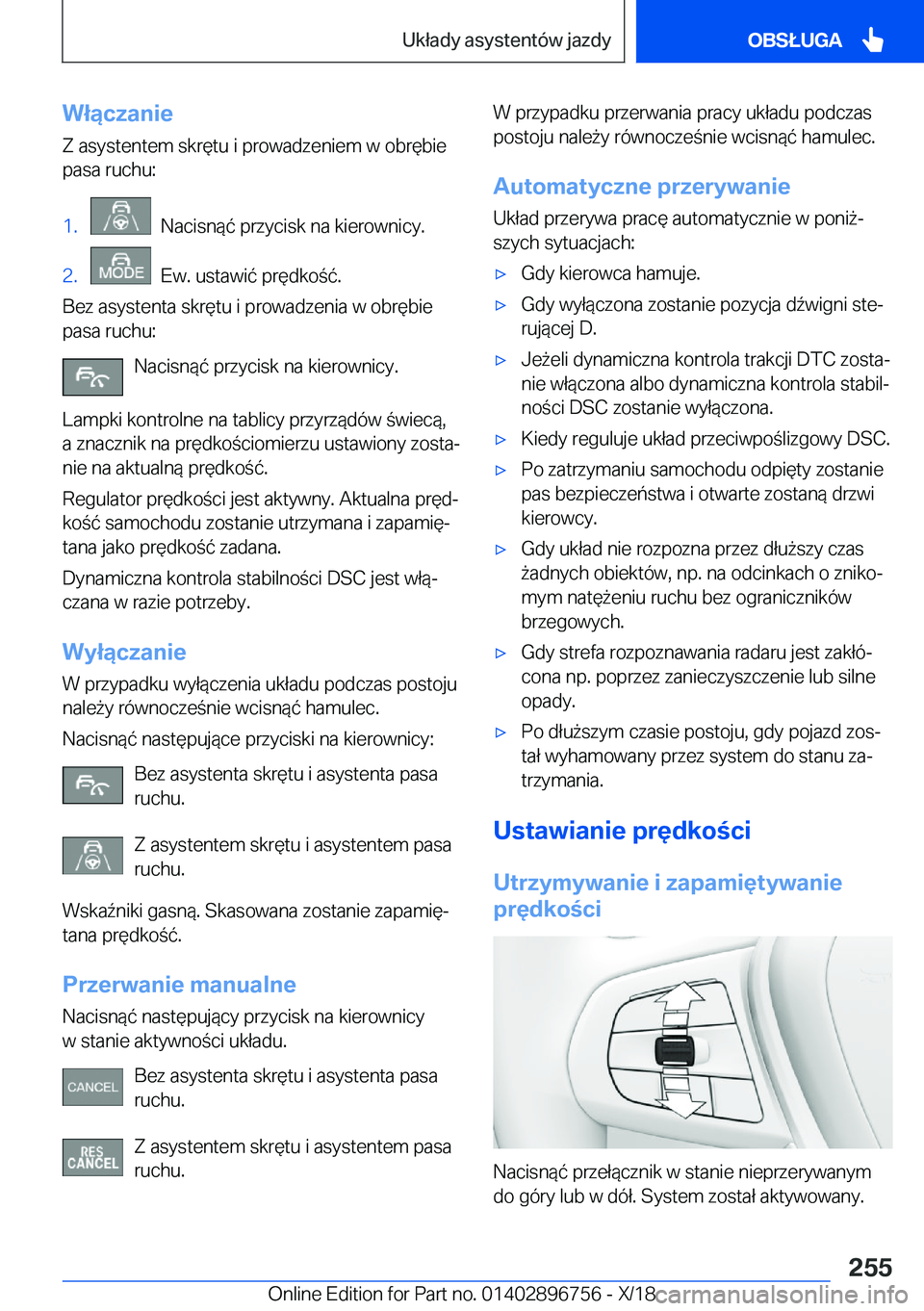 BMW X5 2019  Instrukcja obsługi (in Polish) �W�ł�ą�c�z�a�n�i�e�Z��a�s�y�s�t�e�n�t�e�m��s�k�r�