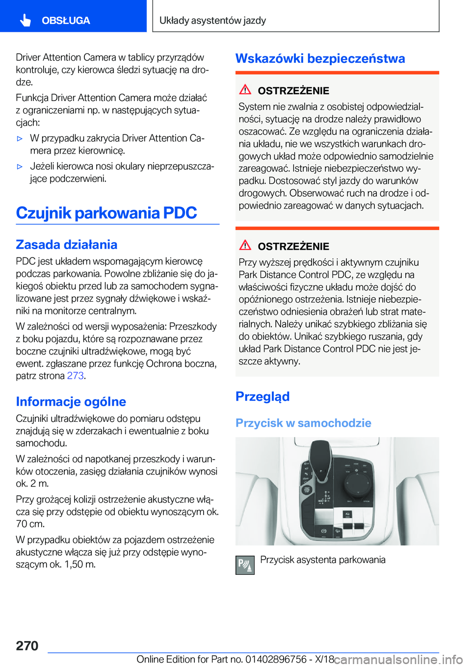 BMW X5 2019  Instrukcja obsługi (in Polish) �D�r�i�v�e�r��A�t�t�e�n�t�i�o�n��C�a�m�e�r�a��w��t�a�b�l�i�c�y��p�r�z�y�r�z�