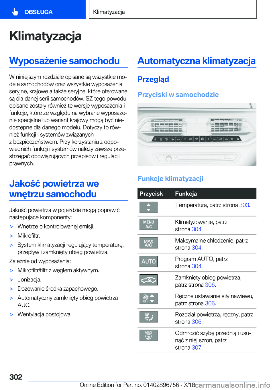 BMW X5 2019  Instrukcja obsługi (in Polish) �K�l�i�m�a�t�y�z�a�c�j�a�W�y�p�o�s�a9�e�n�i�e��s�a�m�o�c�h�o�d�u
�W��n�i�n�i�e�j�s�z�y�m��r�o�z�d�z�i�a�l�e��o�p�i�s�a�n�e��s�