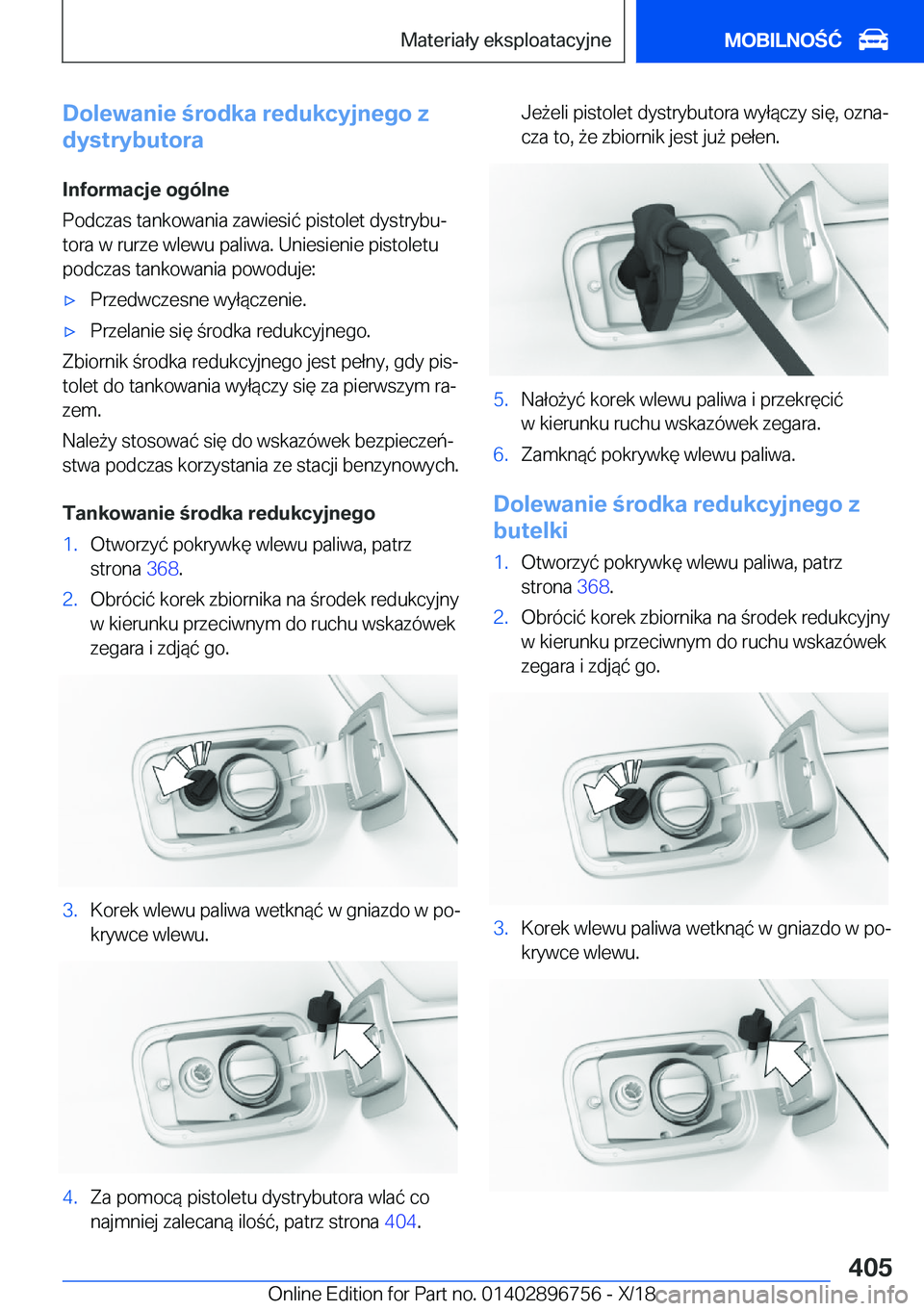 BMW X5 2019  Instrukcja obsługi (in Polish) �D�o�l�e�w�a�n�i�e��r�o�d�k�a��r�e�d�u�k�c�y�j�n�e�g�o��z
�d�y�s�t�r�y�b�u�t�o�r�a
�I�n�f�o�r�m�a�c�j�e��o�g�