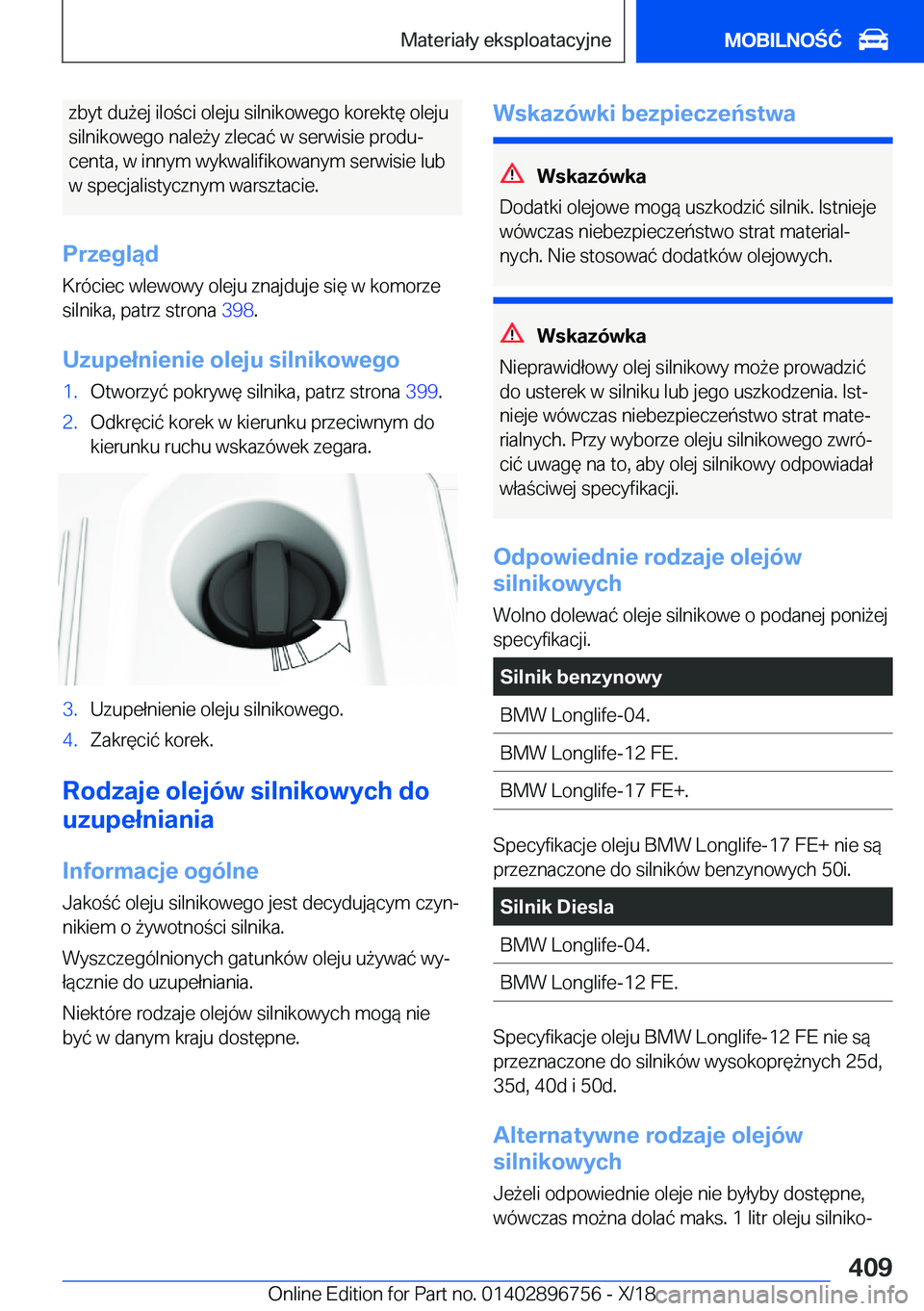 BMW X5 2019  Instrukcja obsługi (in Polish) �z�b�y�t��d�u9�e�j��i�l�o�c�i��o�l�e�j�u��s�i�l�n�i�k�o�w�e�g�o��k�o�r�e�k�t�