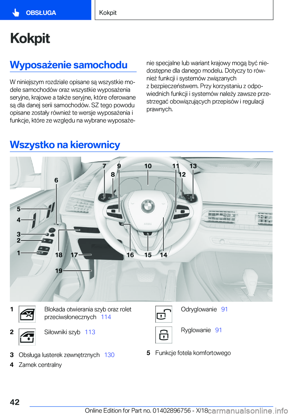 BMW X5 2019  Instrukcja obsługi (in Polish) �K�o�k�p�i�t�W�y�p�o�s�a9�e�n�i�e��s�a�m�o�c�h�o�d�u
�W��n�i�n�i�e�j�s�z�y�m��r�o�z�d�z�i�a�l�e��o�p�i�s�a�n�e��s�