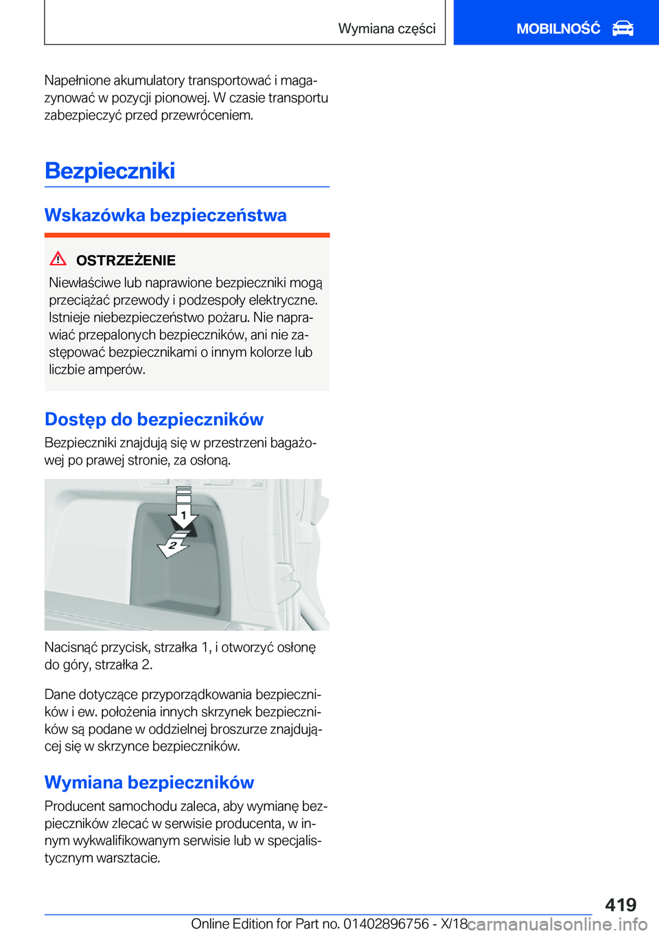 BMW X5 2019  Instrukcja obsługi (in Polish) �N�a�p�e�ł�n�i�o�n�e��a�k�u�m�u�l�a�t�o�r�y��t�r�a�n�s�p�o�r�t�o�w�a�