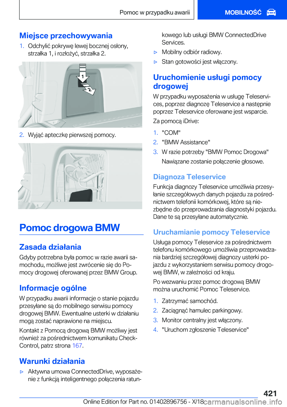 BMW X5 2019  Instrukcja obsługi (in Polish) �M�i�e�j�s�c�e��p�r�z�e�c�h�o�w�y�w�a�n�i�a�1�.�O�d�c�h�y�l�i�