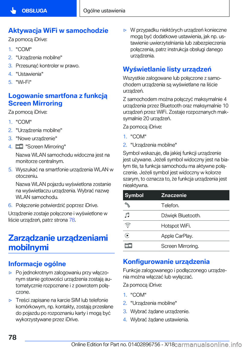 BMW X5 2019  Instrukcja obsługi (in Polish) �A�k�t�y�w�a�c�j�a��W�i�F�i��w��s�a�m�o�c�h�o�d�z�i�e
�Z�a��p�o�m�o�c�
