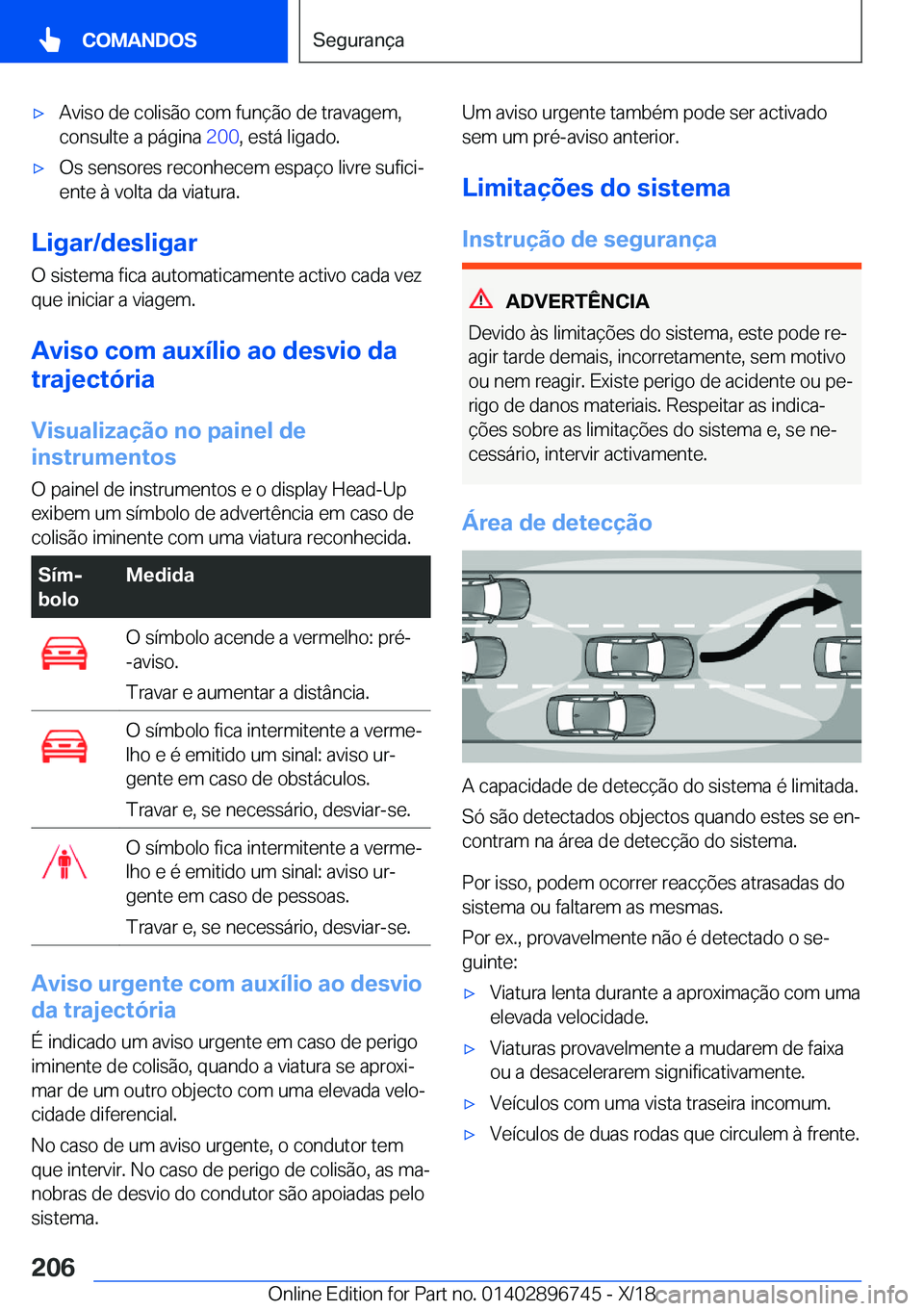 BMW X5 2019  Manual do condutor (in Portuguese) x�A�v�i�s�o��d�e��c�o�l�i�s�ã�o��c�o�m��f�u�n�