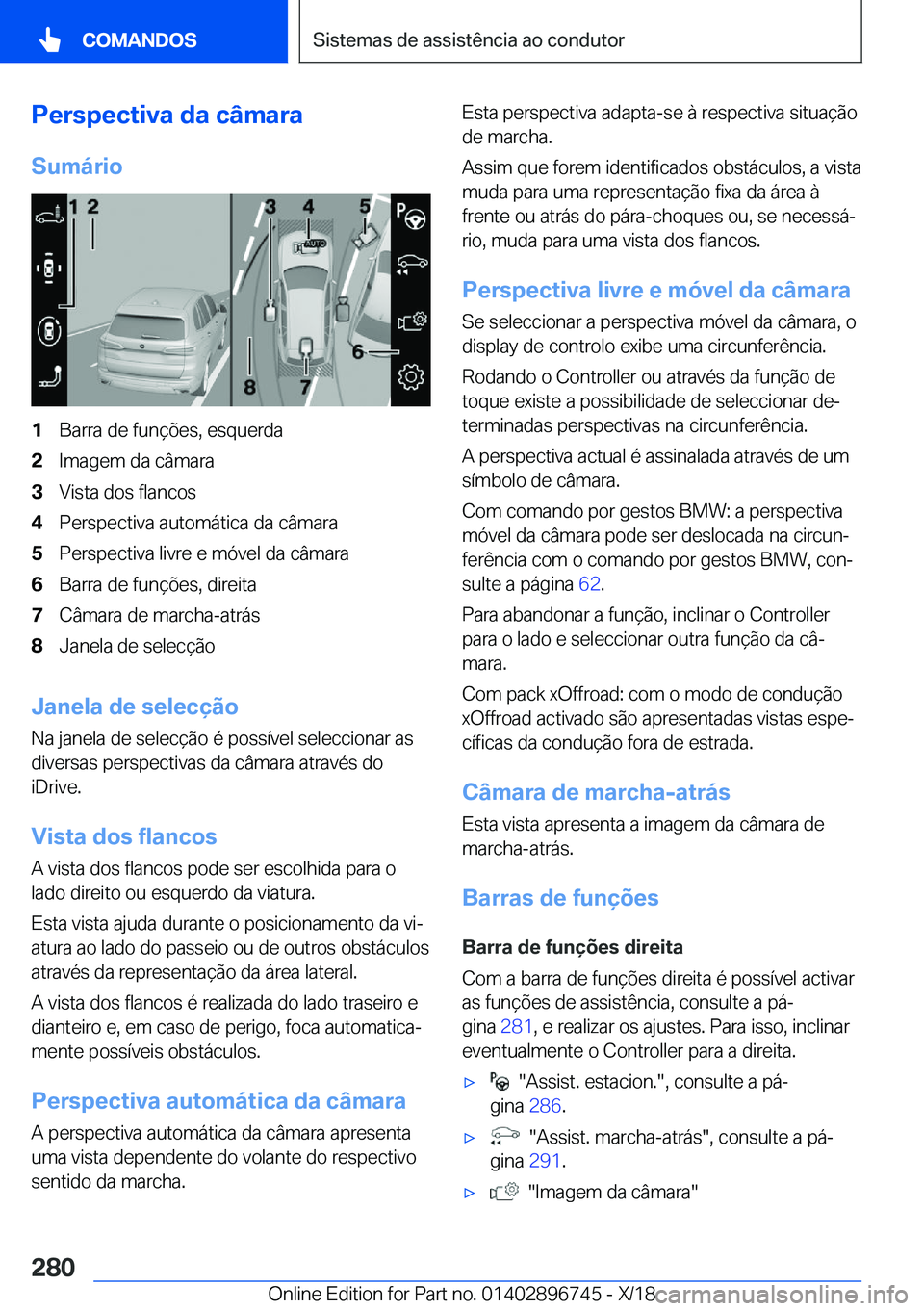BMW X5 2019  Manual do condutor (in Portuguese) �P�e�r�s�p�e�c�t�i�v�a��d�a��c�â�m�a�r�a�S�u�m�á�r�i�o�1�B�a�r�r�a��d�e��f�u�n�