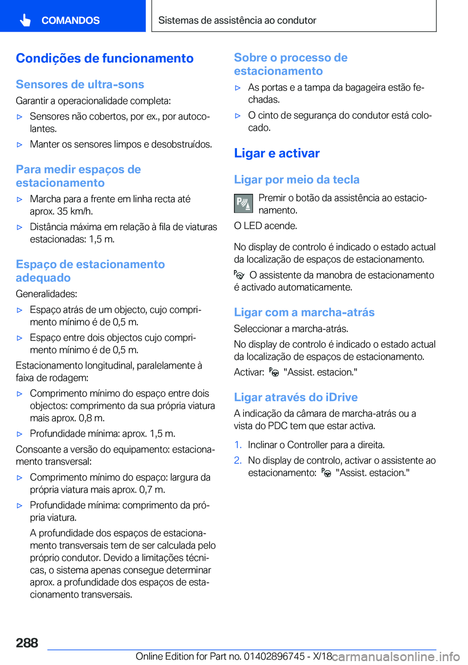 BMW X5 2019  Manual do condutor (in Portuguese) �C�o�n�d�i�