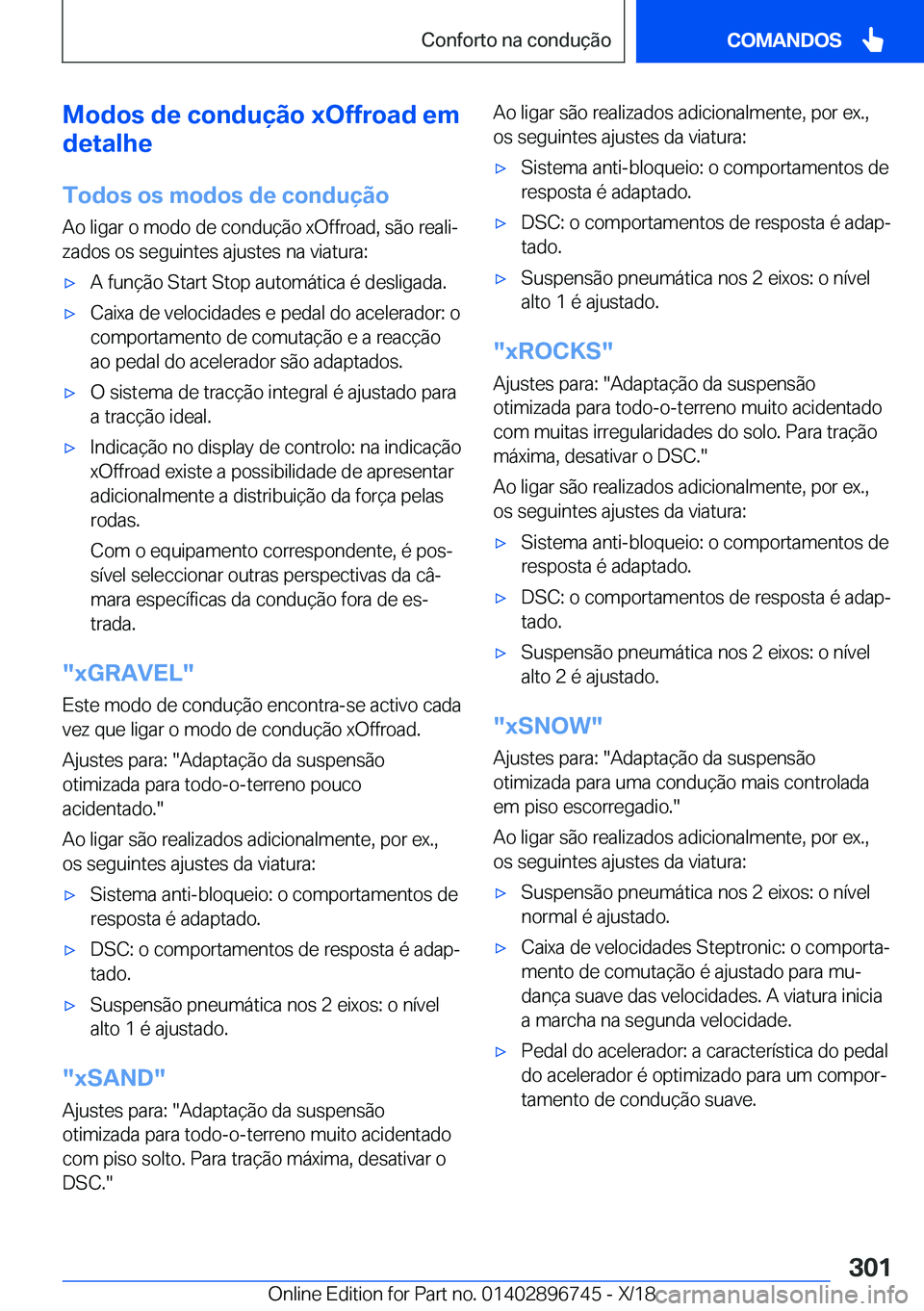 BMW X5 2019  Manual do condutor (in Portuguese) �M�o�d�o�s��d�e��c�o�n�d�u�