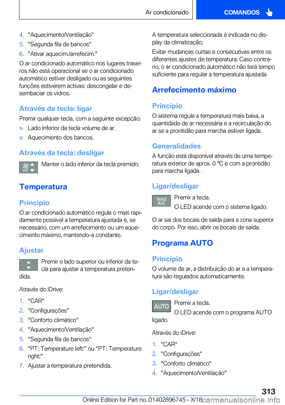 BMW X5 2019  Manual do condutor (in Portuguese) �4�.��A�q�u�e�c�i�m�e�n�t�o�/�V�e�n�t�i�l�a�
