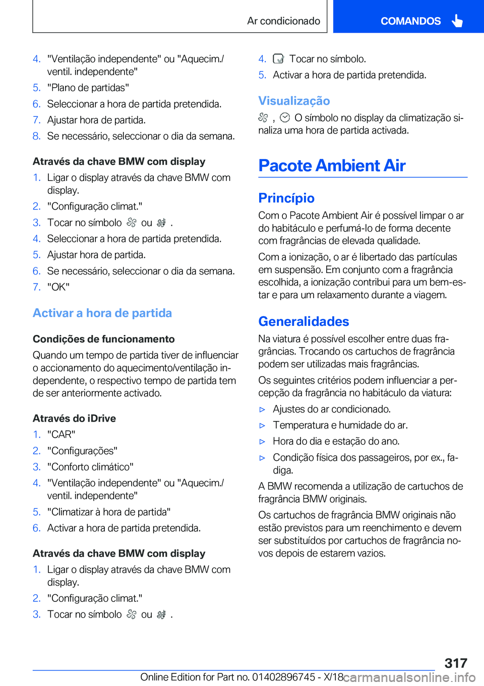 BMW X5 2019  Manual do condutor (in Portuguese) �4�.��V�e�n�t�i�l�a�