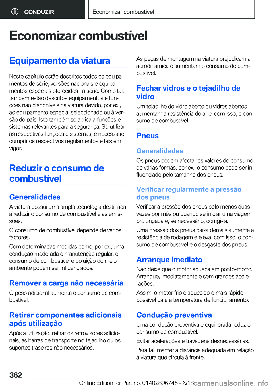 BMW X5 2019  Manual do condutor (in Portuguese) �E�c�o�n�o�m�i�z�a�r��c�o�m�b�u�s�t�