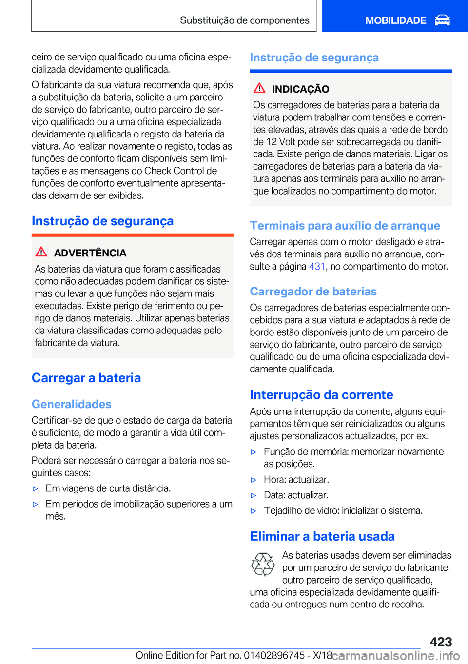 BMW X5 2019  Manual do condutor (in Portuguese) �c�e�i�r�o��d�e��s�e�r�v�i�