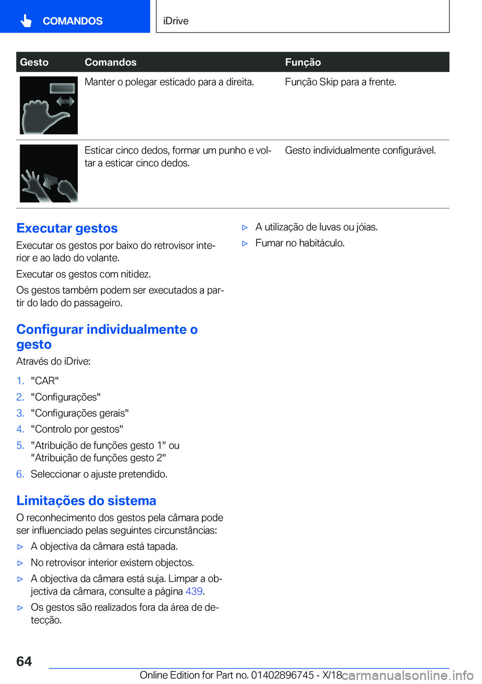 BMW X5 2019  Manual do condutor (in Portuguese) �G�e�s�t�o�C�o�m�a�n�d�o�s�F�u�n�