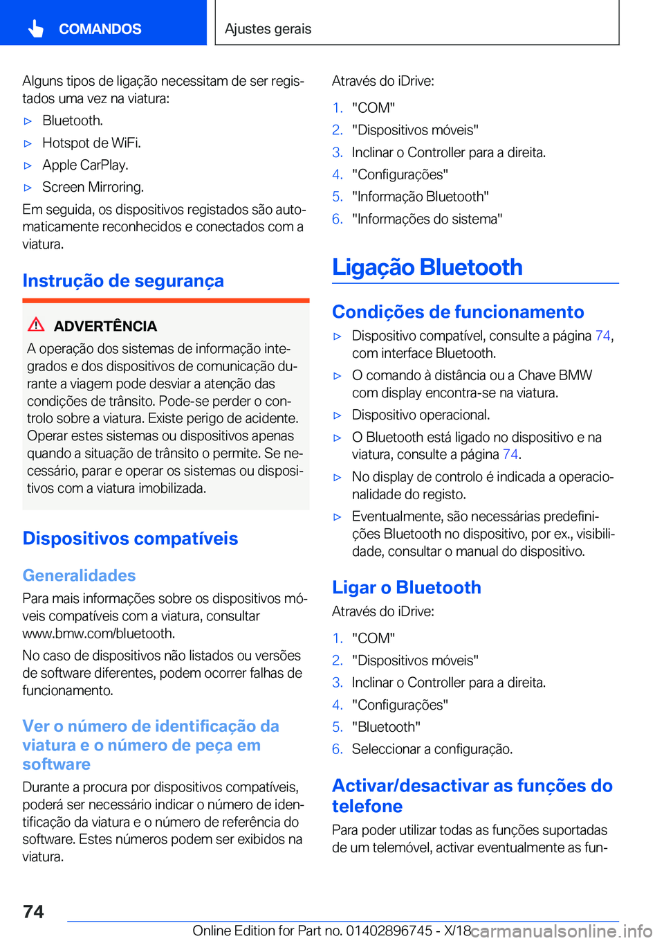 BMW X5 2019  Manual do condutor (in Portuguese) �A�l�g�u�n�s��t�i�p�o�s��d�e��l�i�g�a�