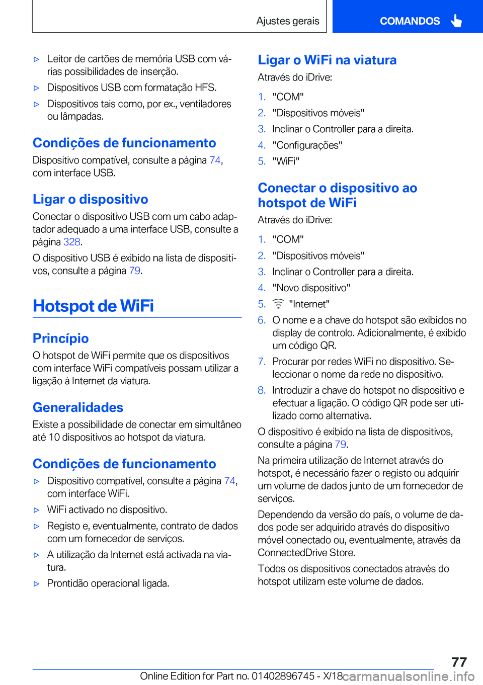 BMW X5 2019  Manual do condutor (in Portuguese) x�L�e�i�t�o�r��d�e��c�a�r�t�õ�e�s��d�e��m�e�m�ó�r�i�a��U�S�B��c�o�m��v�áª
�r�i�a�s��p�o�s�s�i�b�i�l�i�d�a�d�e�s��d�e��i�n�s�e�r�