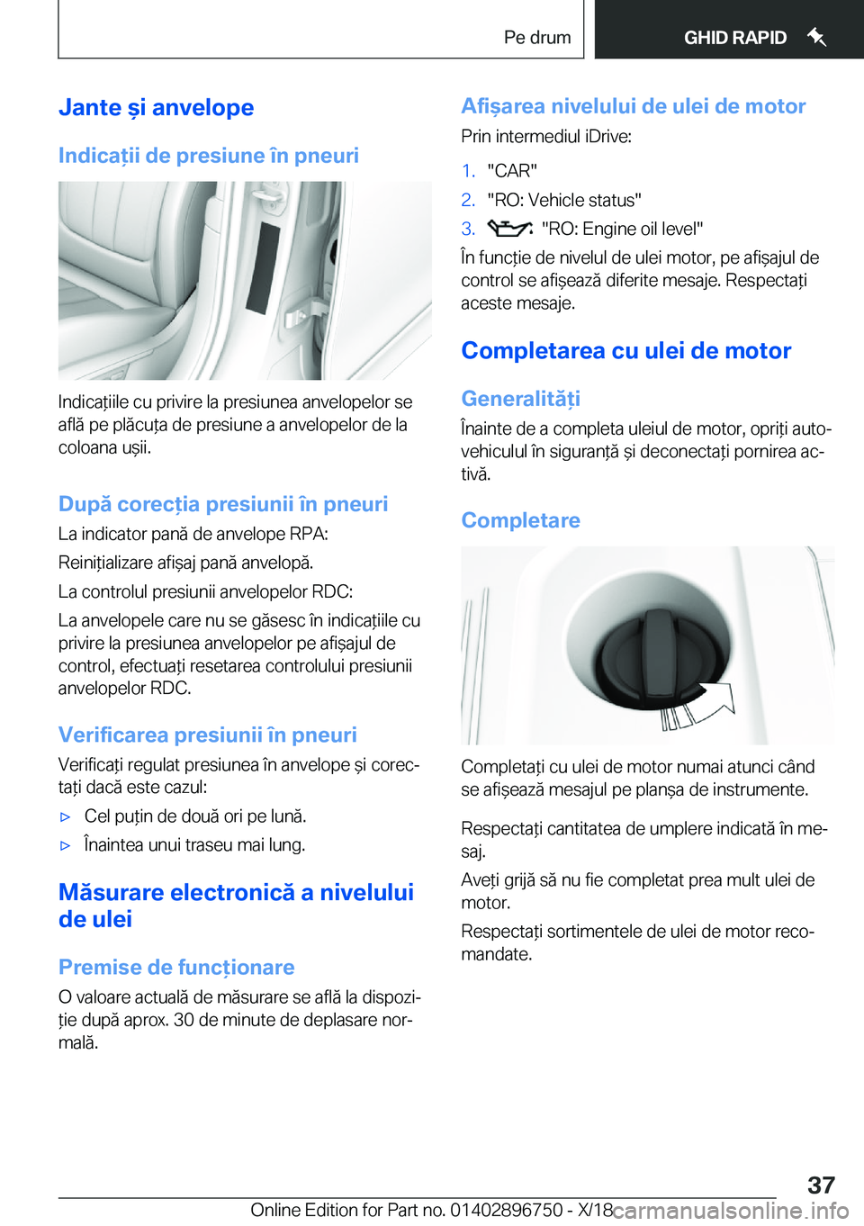 BMW X5 2019  Ghiduri De Utilizare (in Romanian) �J�a�n�t�e�&�i��a�n�v�e�l�o�p�e�I�n�d�i�c�a�i�i��d�e��p�r�e�s�i�u�n�e��