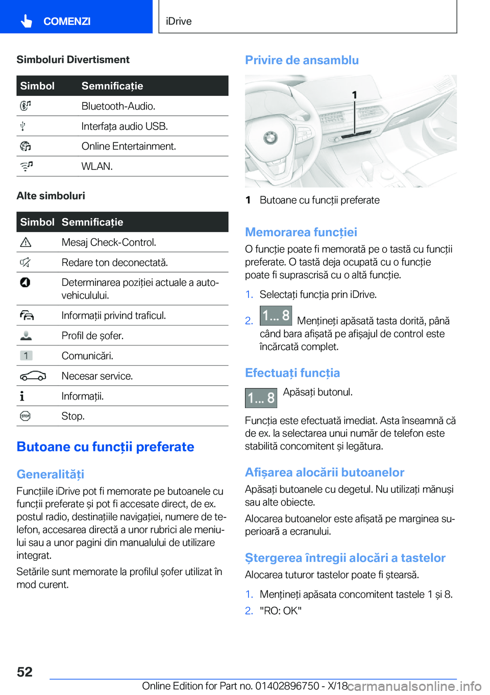 BMW X5 2019  Ghiduri De Utilizare (in Romanian) �S�i�m�b�o�l�u�r�i��D�i�v�e�r�t�i�s�m�e�n�t�S�i�m�b�o�l�S�e�m�n�i�f�i�c�a�i�e��B�l�u�e�t�o�o�t�h�-�A�u�d�i�o�.��I�n�t�e�r�f�a*�a��a�u�d�i�o��U�S�B�.��O�n�l�i�n�e��E�n�t�e�r�t�a�i�n�m�e�n�t�.