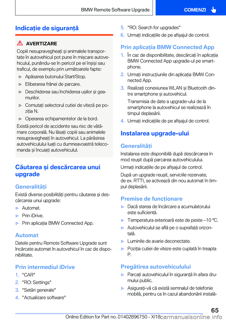 BMW X5 2019  Ghiduri De Utilizare (in Romanian) �I�n�d�i�c�a�i�e��d�e��s�i�g�u�r�a�n�