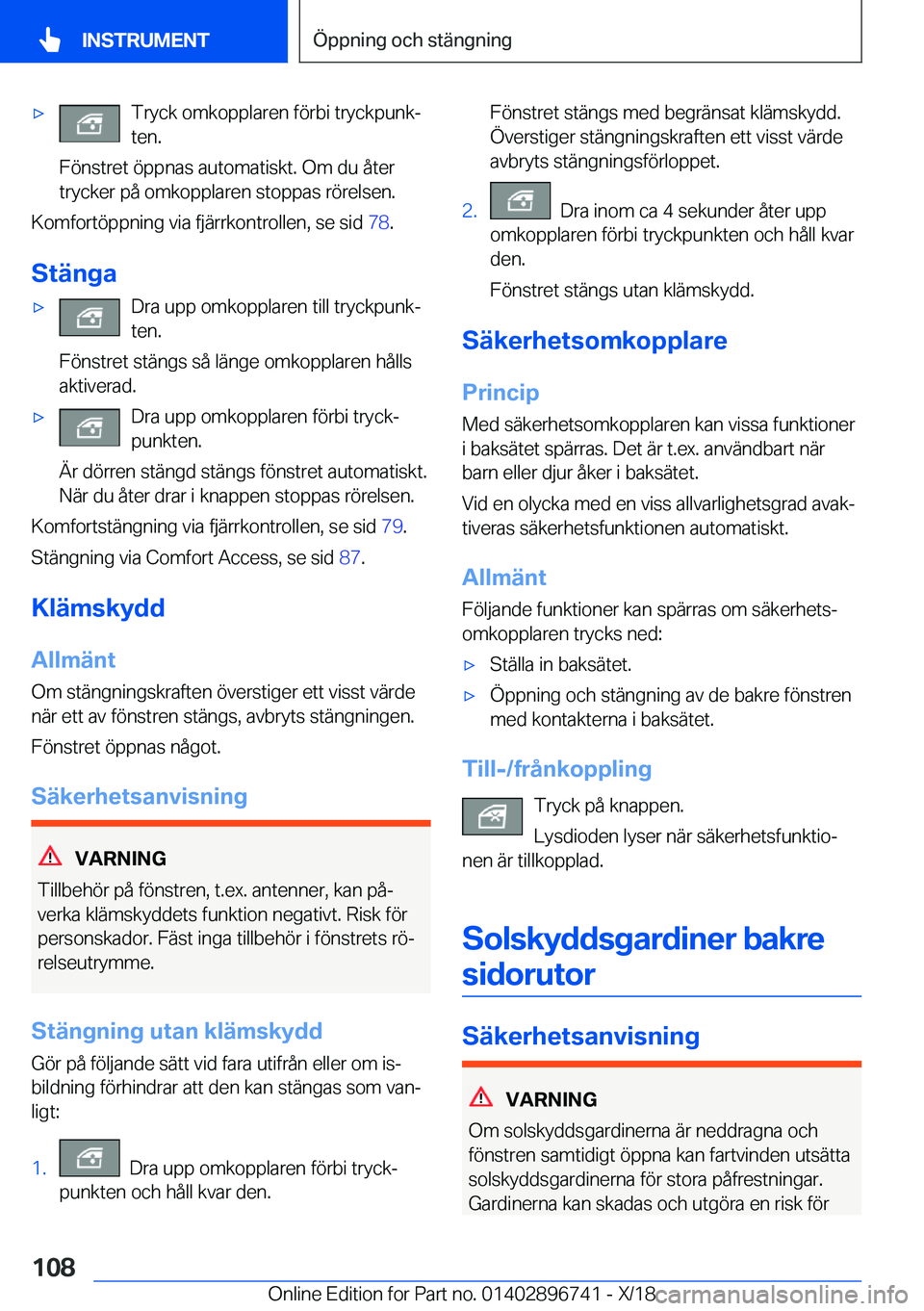 BMW X5 2019  InstruktionsbÖcker (in Swedish) x�T�r�y�c�k��o�m�k�o�p�p�l�a�r�e�n��f�