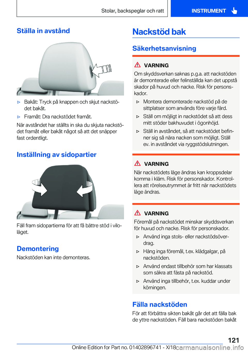 BMW X5 2019  InstruktionsbÖcker (in Swedish) �S�t�ä�l�l�a��i�n��a�v�s�t�å�n�dx�B�a�k�å�t�:��T�r�y�c�k��p�å��k�n�a�p�p�e�n��o�c�h��s�k�j�u�t��n�a�c�k�s�t�