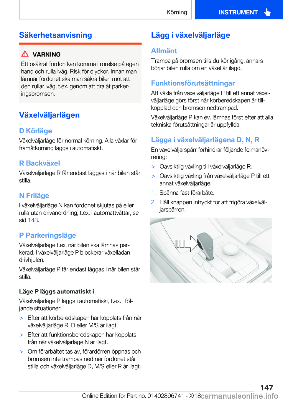 BMW X5 2019  InstruktionsbÖcker (in Swedish) �S�ä�k�e�r�h�e�t�s�a�n�v�i�s�n�i�n�g
�V�A�R�N�I�N�G
�E�t�t��o�s�ä�k�r�a�t��f�o�r�d�o�n��k�a�n��k�o�m�m�a��i��r�
