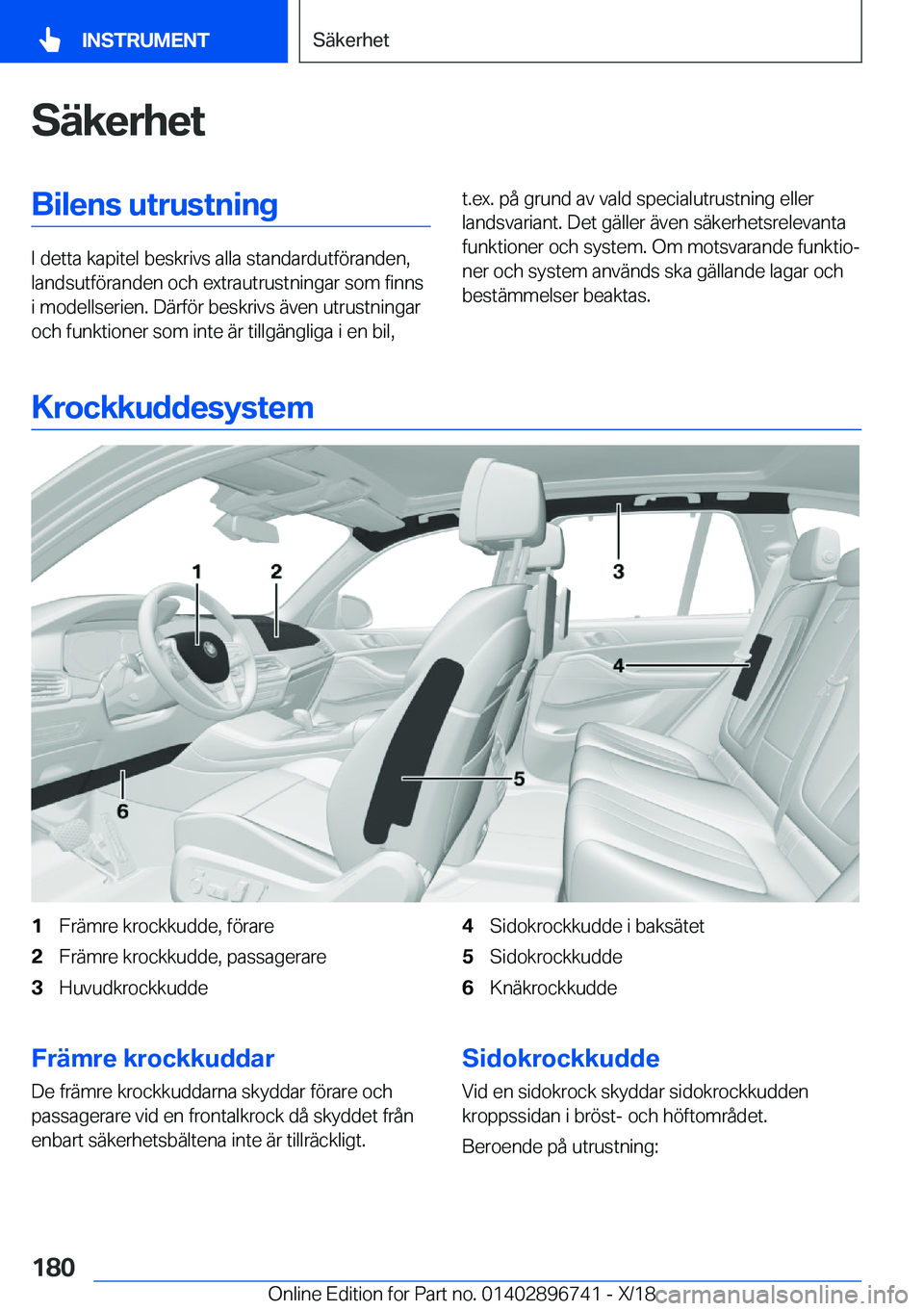 BMW X5 2019  InstruktionsbÖcker (in Swedish) �S�ä�k�e�r�h�e�t�B�i�l�e�n�s��u�t�r�u�s�t�n�i�n�g
�I��d�e�t�t�a��k�a�p�i�t�e�l��b�e�s�k�r�i�v�s��a�l�l�a��s�t�a�n�d�a�r�d�u�t�f�