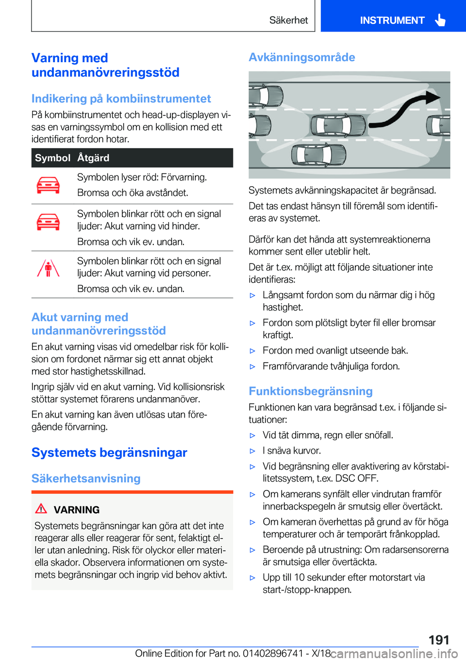 BMW X5 2019  InstruktionsbÖcker (in Swedish) �V�a�r�n�i�n�g��m�e�d
�u�n�d�a�n�m�a�n�