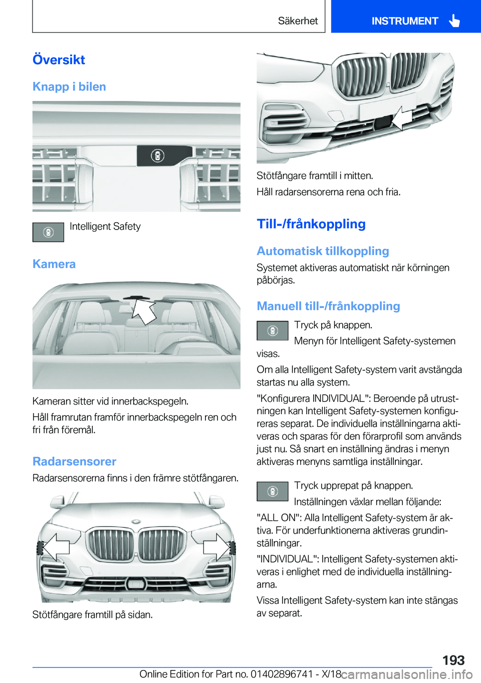 BMW X5 2019  InstruktionsbÖcker (in Swedish) �
