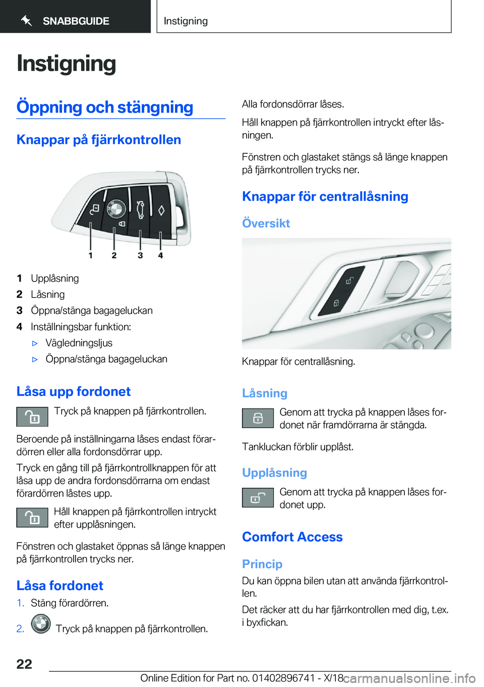 BMW X5 2019  InstruktionsbÖcker (in Swedish) �I�n�s�t�i�g�n�i�n�g�