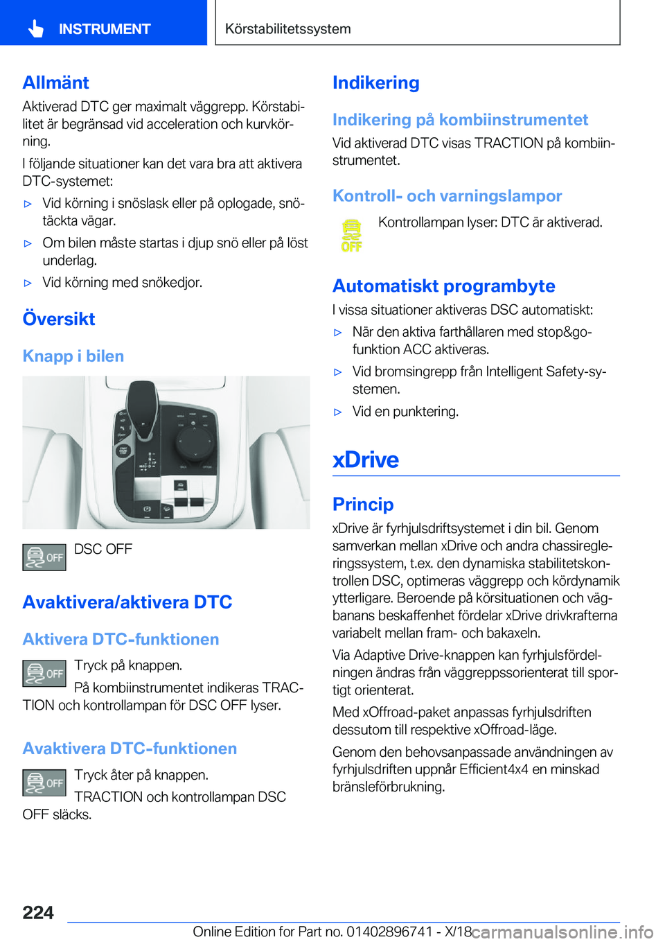 BMW X5 2019  InstruktionsbÖcker (in Swedish) �A�l�l�m�ä�n�t
�A�k�t�i�v�e�r�a�d��D�T�C��g�e�r��m�a�x�i�m�a�l�t��v�ä�g�g�r�e�p�p�.��K�