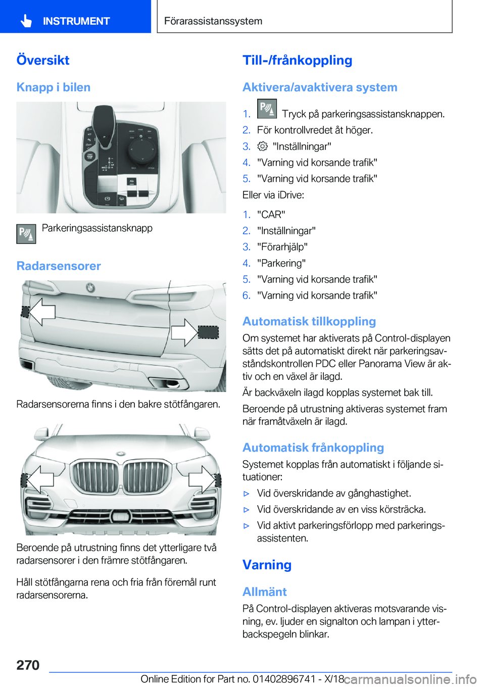 BMW X5 2019  InstruktionsbÖcker (in Swedish) �