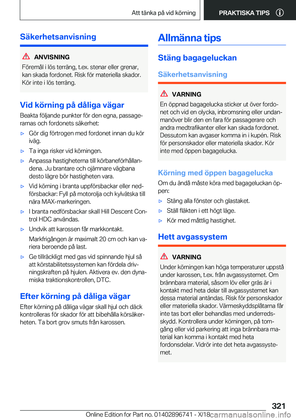 BMW X5 2019  InstruktionsbÖcker (in Swedish) �S�ä�k�e�r�h�e�t�s�a�n�v�i�s�n�i�n�g
�A�N�V�I�S�N�I�N�G
�F�