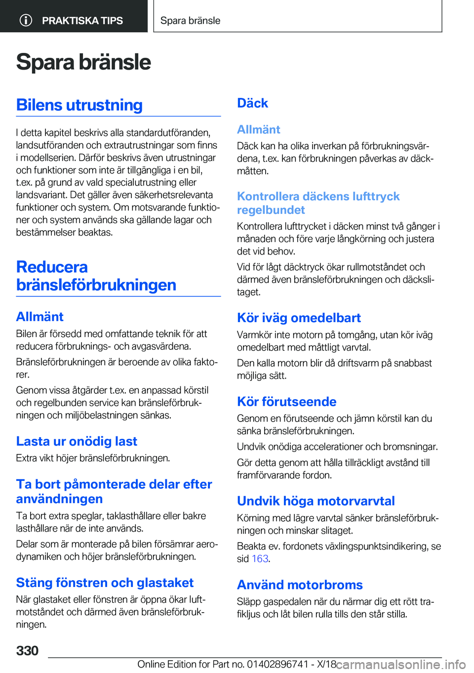BMW X5 2019  InstruktionsbÖcker (in Swedish) �S�p�a�r�a��b�r�ä�n�s�l�e�B�i�l�e�n�s��u�t�r�u�s�t�n�i�n�g
�I��d�e�t�t�a��k�a�p�i�t�e�l��b�e�s�k�r�i�v�s��a�l�l�a��s�t�a�n�d�a�r�d�u�t�f�