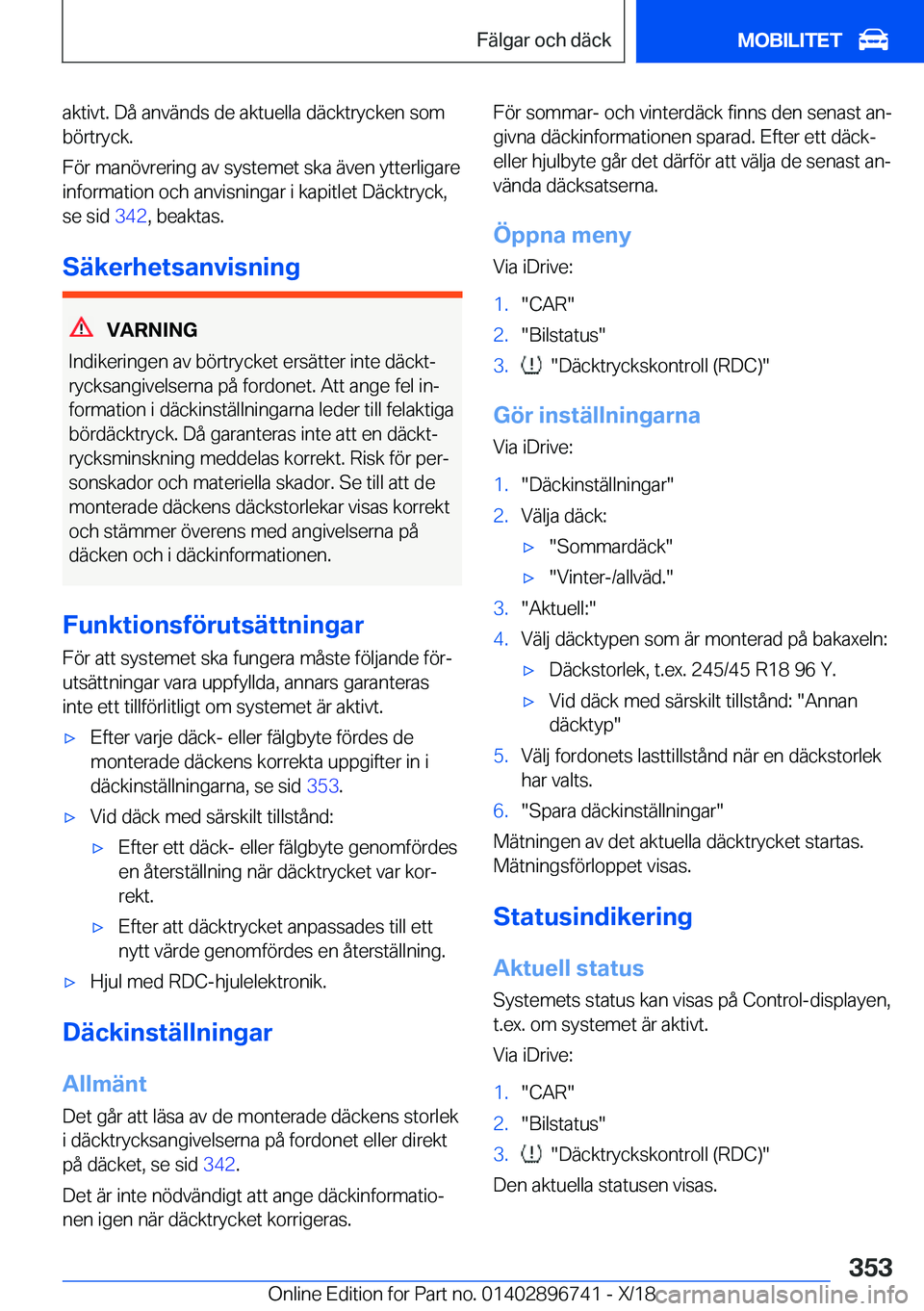 BMW X5 2019  InstruktionsbÖcker (in Swedish) �a�k�t�i�v�t�.��D�å��a�n�v�ä�n�d�s��d�e��a�k�t�u�e�l�l�a��d�ä�c�k�t�r�y�c�k�e�n��s�o�m
�b�