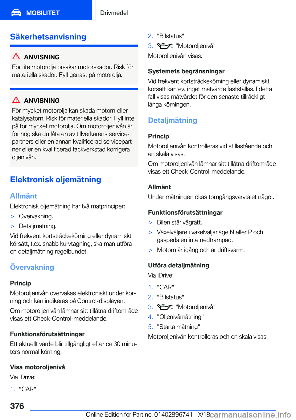 BMW X5 2019  InstruktionsbÖcker (in Swedish) �S�ä�k�e�r�h�e�t�s�a�n�v�i�s�n�i�n�g
�A�N�V�I�S�N�I�N�G
�F�
