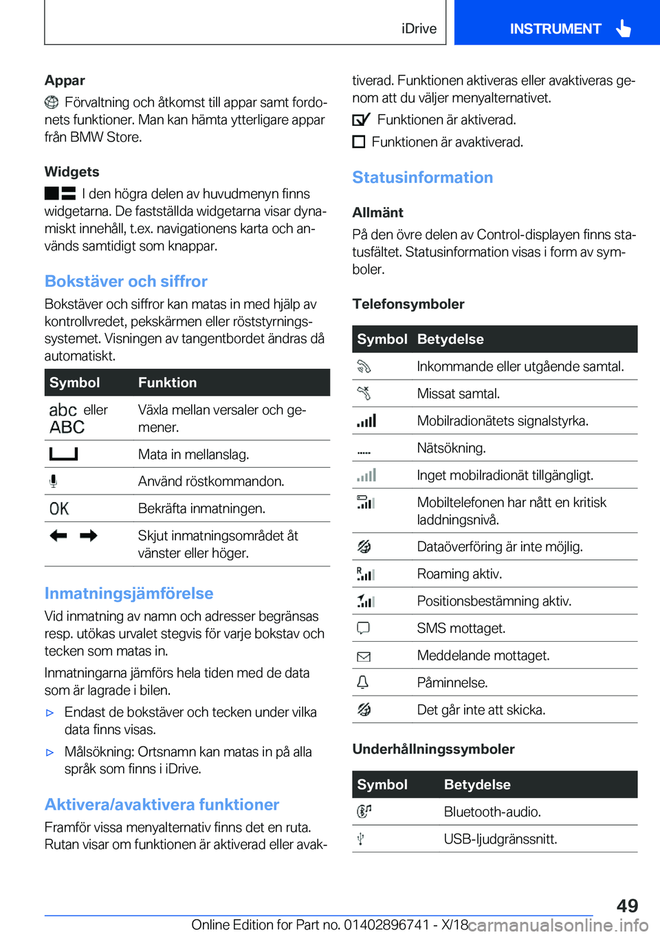 BMW X5 2019  InstruktionsbÖcker (in Swedish) �A�p�p�a�r
���F�