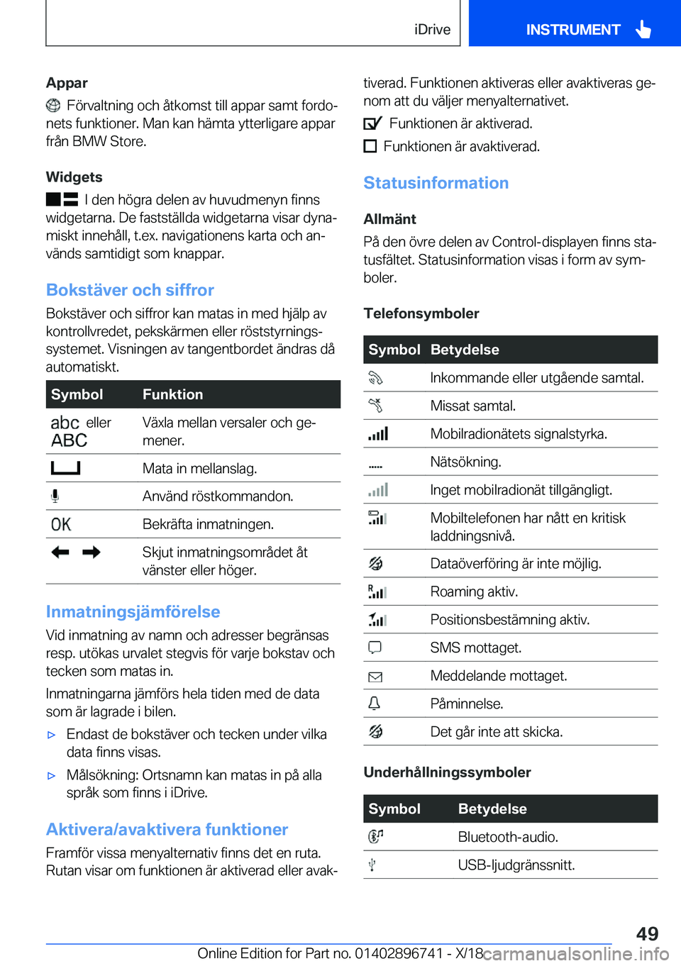 BMW X5 2019  InstruktionsbÖcker (in Swedish) �A�p�p�a�r
���F�