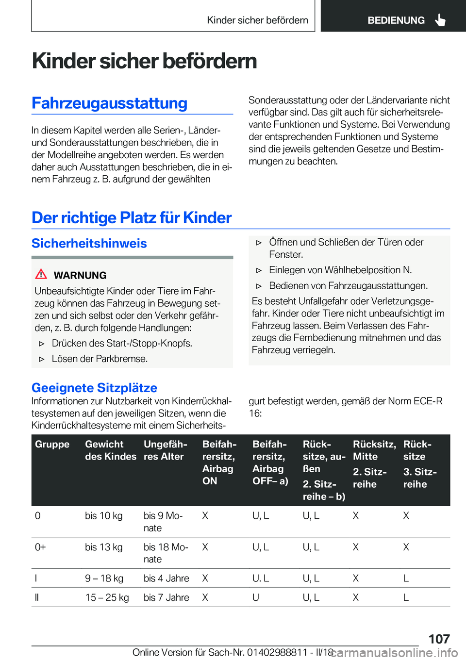 BMW X5 2018  Betriebsanleitungen (in German) �K�i�n�d�e�r��s�i�c�h�e�r��b�e�f�